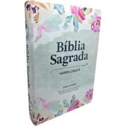 Bíblia Grande c/ Harpa Cristã - Popular Letra Grande - Floral Aquarela