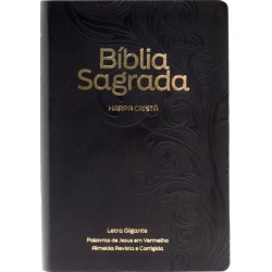 Bíblia Sagrada com harpa cristã, letra gigante e palavras de Jesus em vermelho