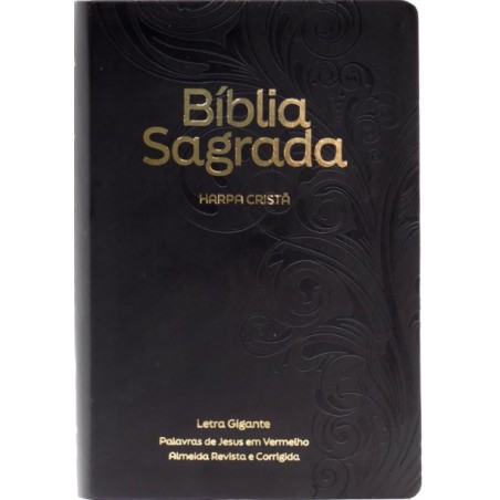 Bíblia Sagrada com harpa cristã, letra gigante e palavras de Jesus em vermelho