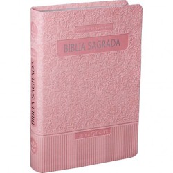 Bíblia Sagrada Letra Gigante com indice RA rosa bebe