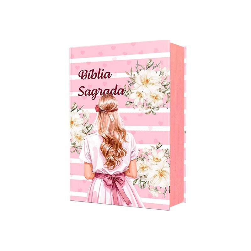 Bíblia Sagrada NVA - Letra Grande - Textos Coloridos - Capa Dura Menina Rosa