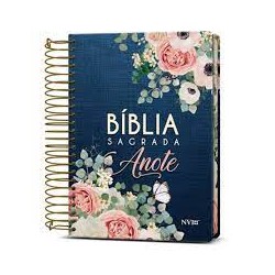 Bíblia Anote NVI - Espaço para Anotações - Capa Dura com Espiral - Flores Jeans