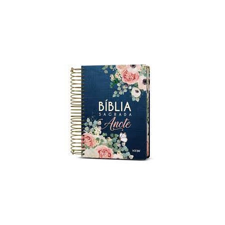 Bíblia Anote NVI - Espaço para Anotações - Capa Dura com Espiral - Flores Jeans