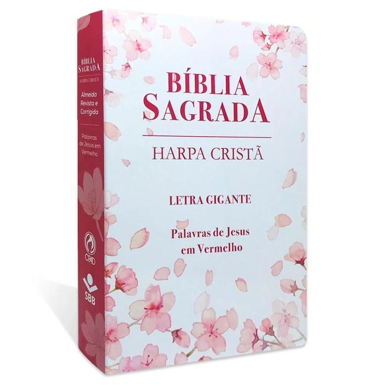Bíblia Sagrada Feminina Com Harpa Letra Gigante Palavras Jesus Vermelho Capa Flores Cerejeira