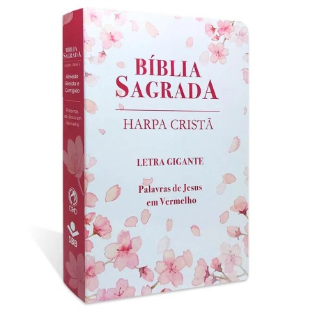 Bíblia Sagrada Feminina Com Harpa Letra Gigante Palavras Jesus Vermelho Capa Flores Cerejeira