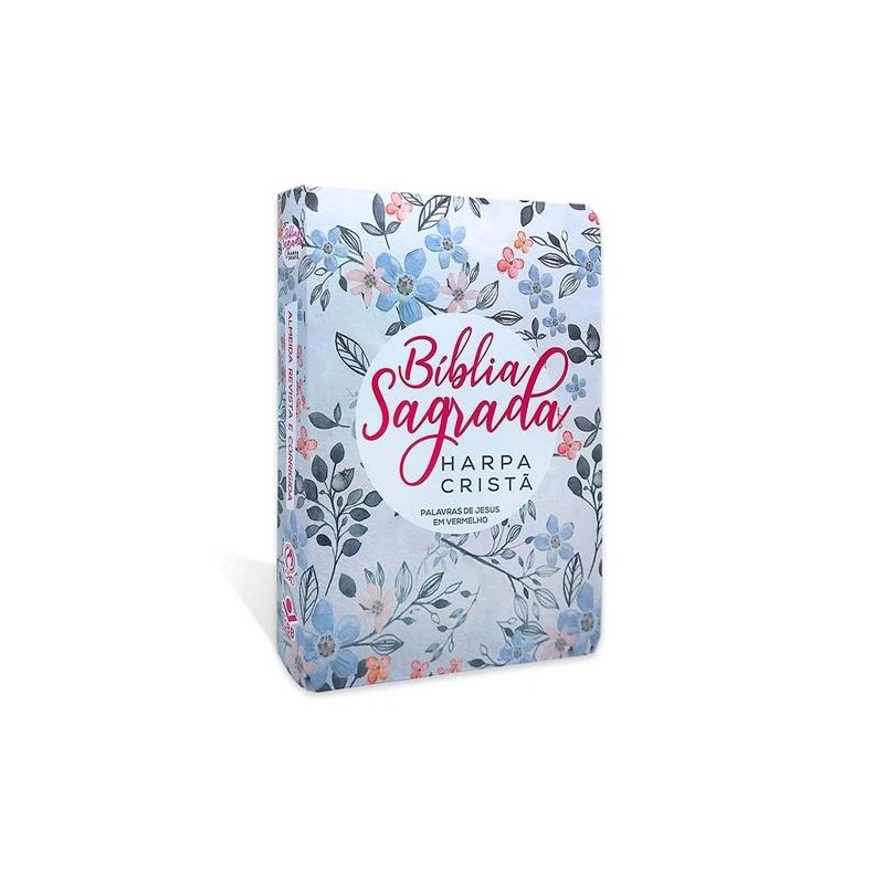 Bíblia Sagrada Com Harpa Palavras de Jesus a Vermelho Capa Floral