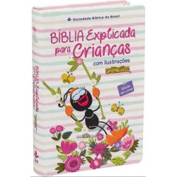 Bíblia Explicada para Crianças com ilustrações Smilinguido capa rosa