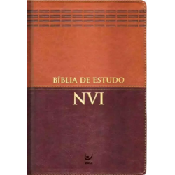 Bíblia de Estudo NVI - edição de luxo - capa PU castanho e caramelo