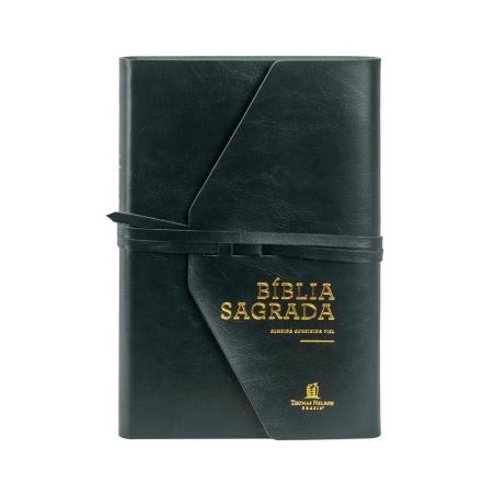 Biblia Acf - Letra Grande Com Fechamento Em Tira, Courosoft Verde Artesanal, Leitura Perfeita - Almeida Corrigida Fiel